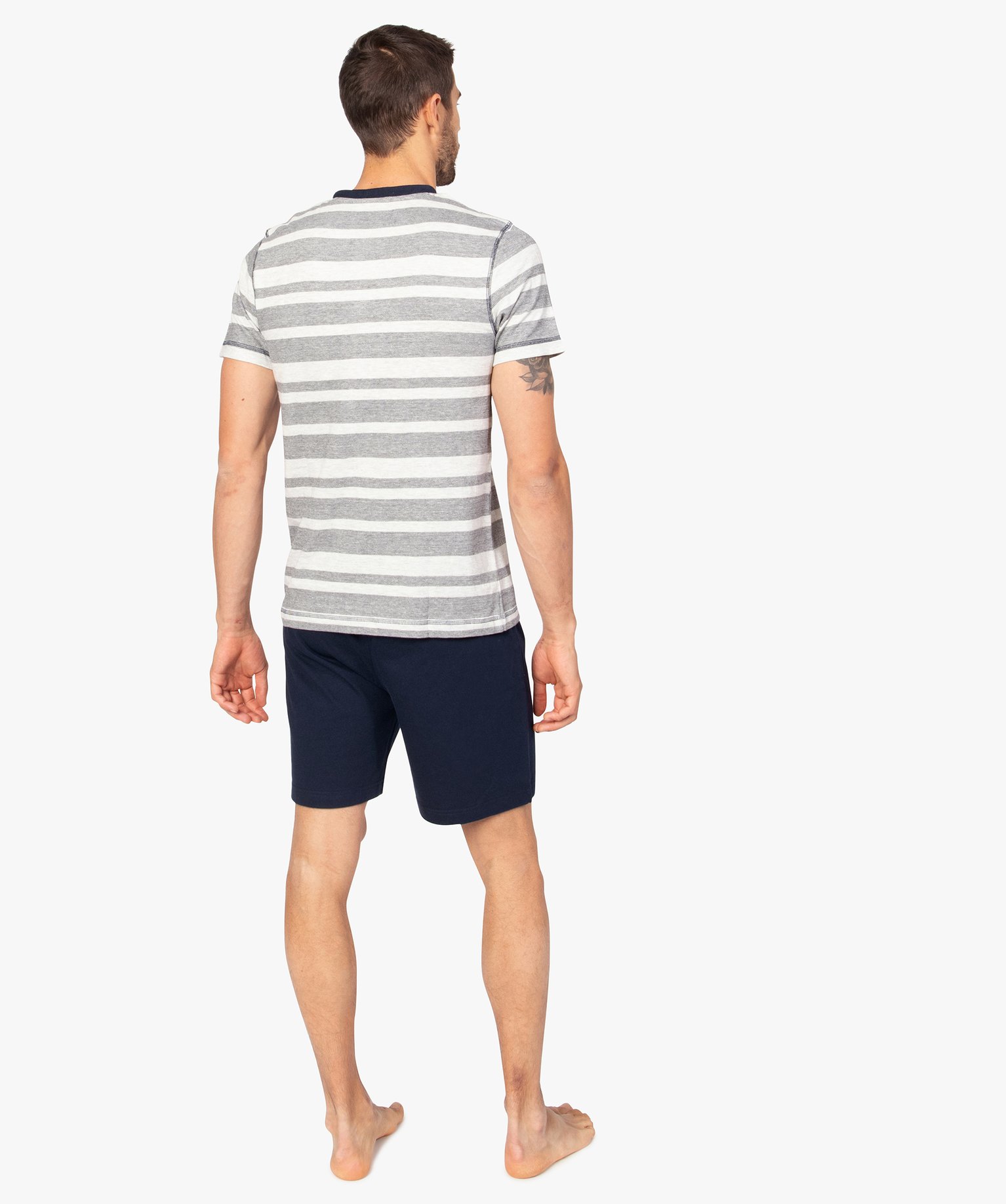 Pyjashort pour homme avec haut rayé et bas uni bleu | GEMO