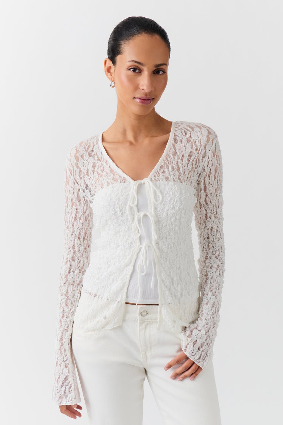 Tie front lace top