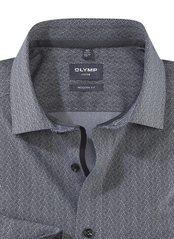 OLYMP, Hemd, Modern Fit, Baumwolle, Extra langer Arm, schwarz gemustert
