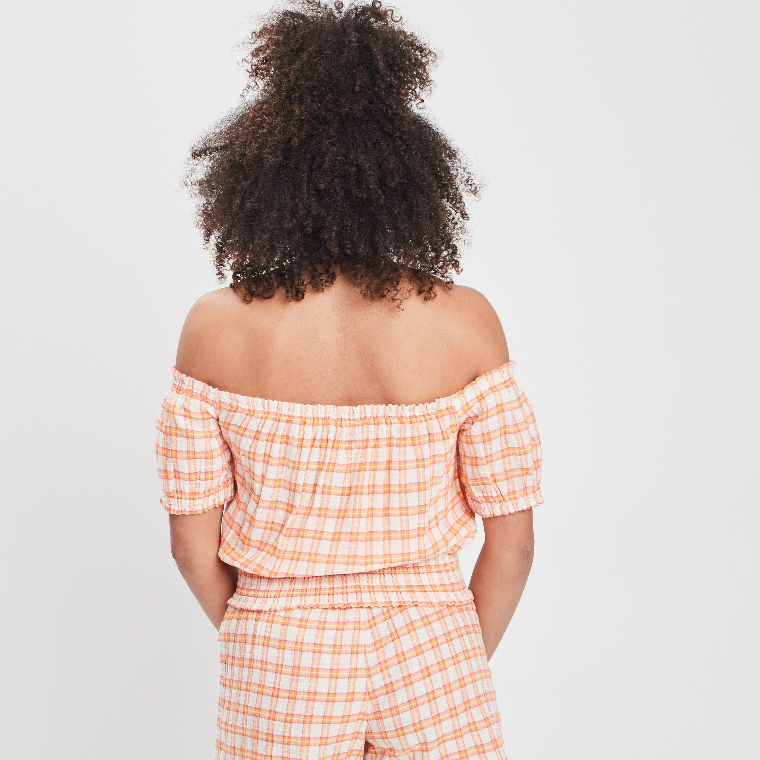 Blouse cropped manches courtes orange femme | La Halle