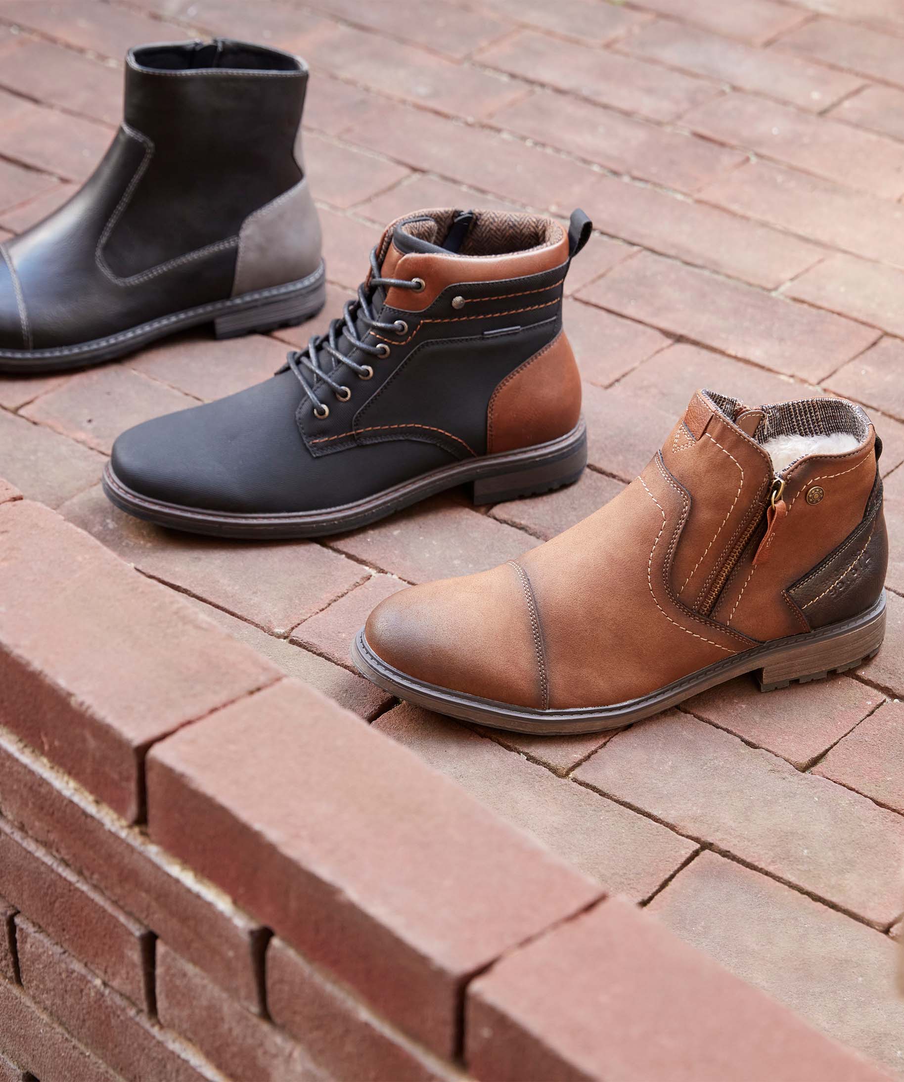 Boots homme en toile unie fermeture lacets et zip noir | GEMO