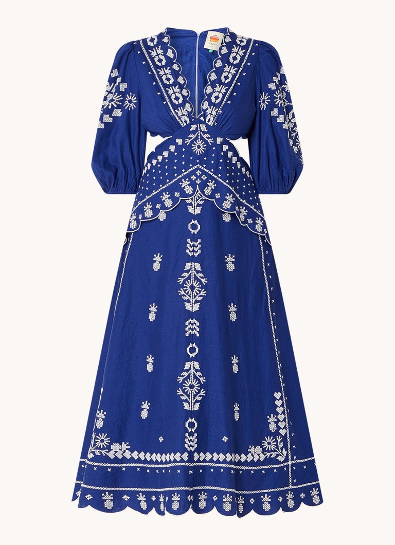 Farm Rio maxi dress with cut-out detail and floral embroidery