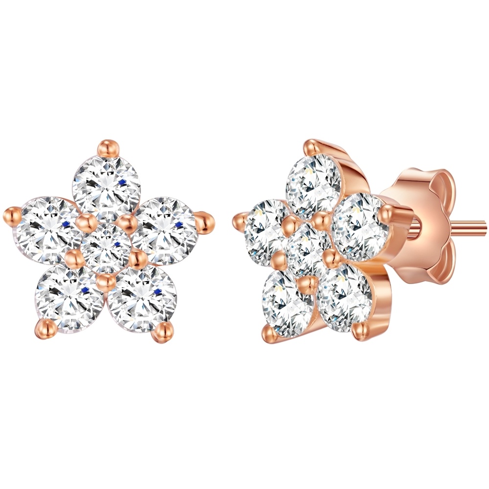 Rafaela Donata Puces d'oreilles en argent Fleur Argent sterling Oxyde de zirconium (CZ) en Or ro Boucles d'oreilles