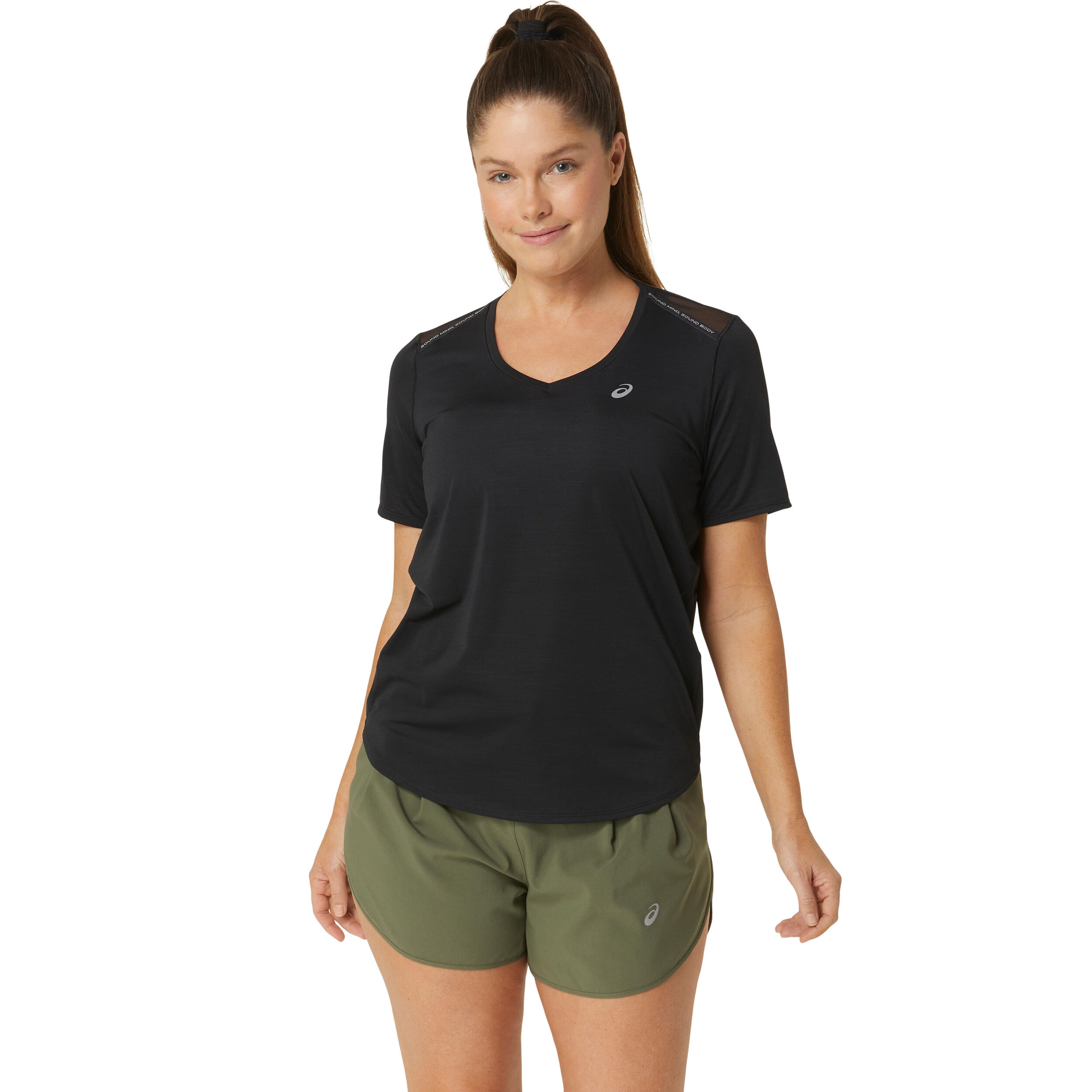 Road V-Neck Laufshirt Damen - Schwarz