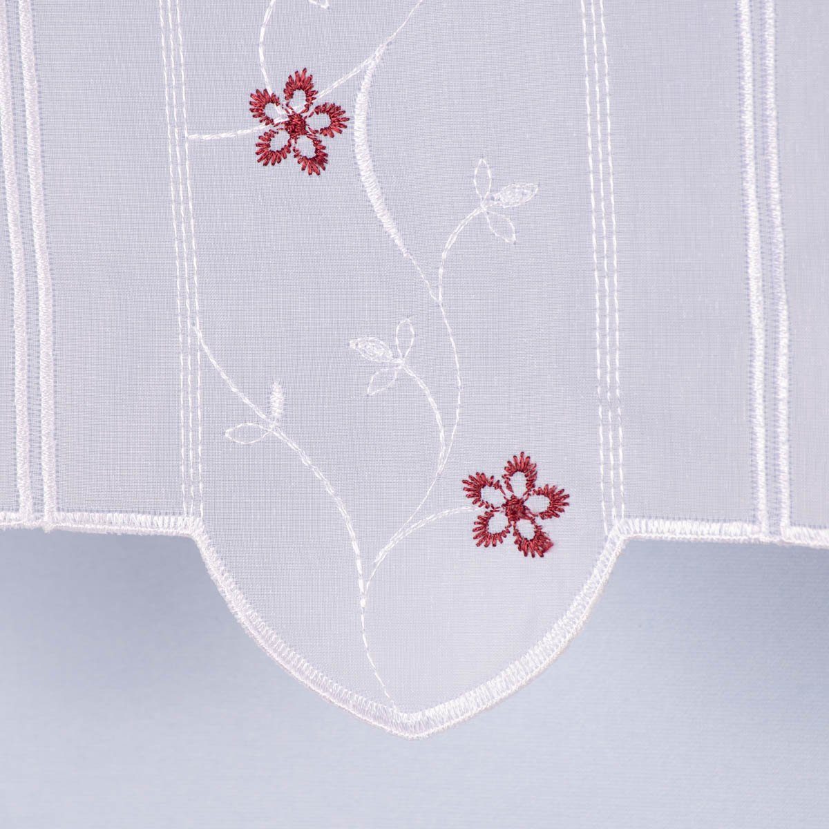 Meterware Scheibengardine nähfrei Stickerei Blüten weiß rot 45cm, SCHÖNER LEBEN., leicht perforiert, Stickerei/Stickstoff, bestickt, pflegeleicht