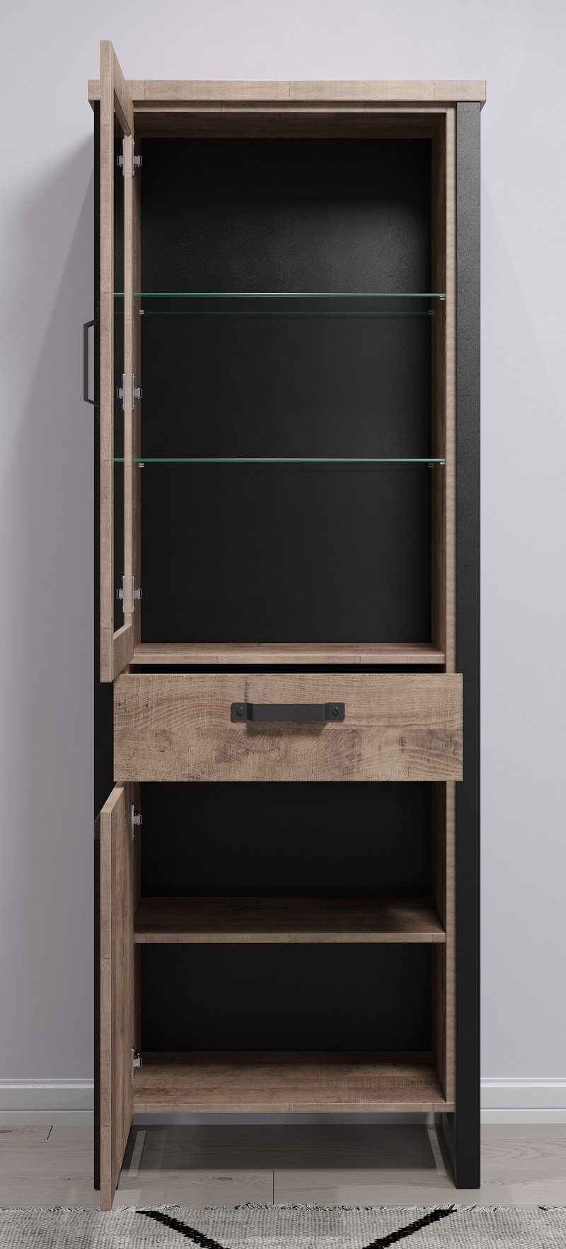 trendteam Wohnwand Wohnwand Anbauwand Emile, Eiche Tabak / Schwarz, 4-teilig, (4-St)