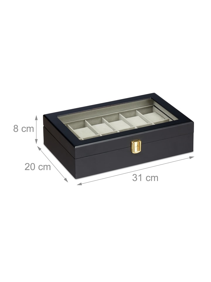 relaxdays Uhrenbox in Schwarz (B)31 x (H)8 x (T)20 cm günstig kaufen onesize