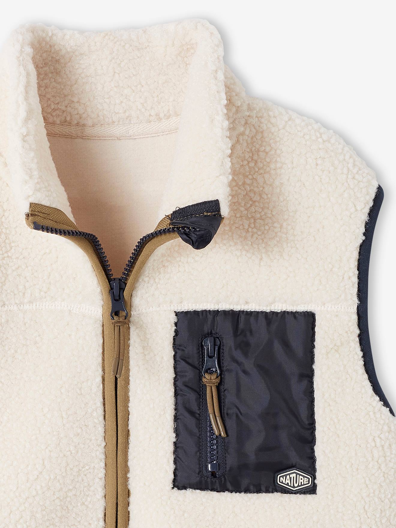 Veste zippée sans manches en sherpa garçon écru