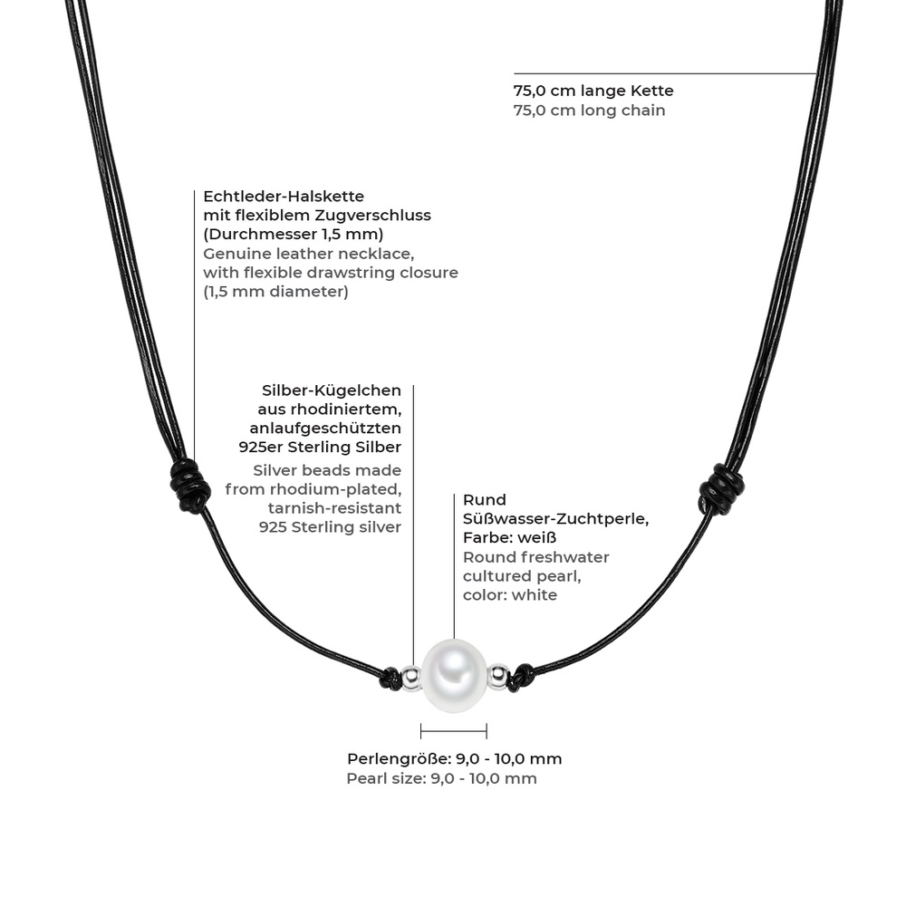 Valero Pearls Collier en cuir Perle de culture d'eau douce Perle de culture d'eau douce en Blan collier