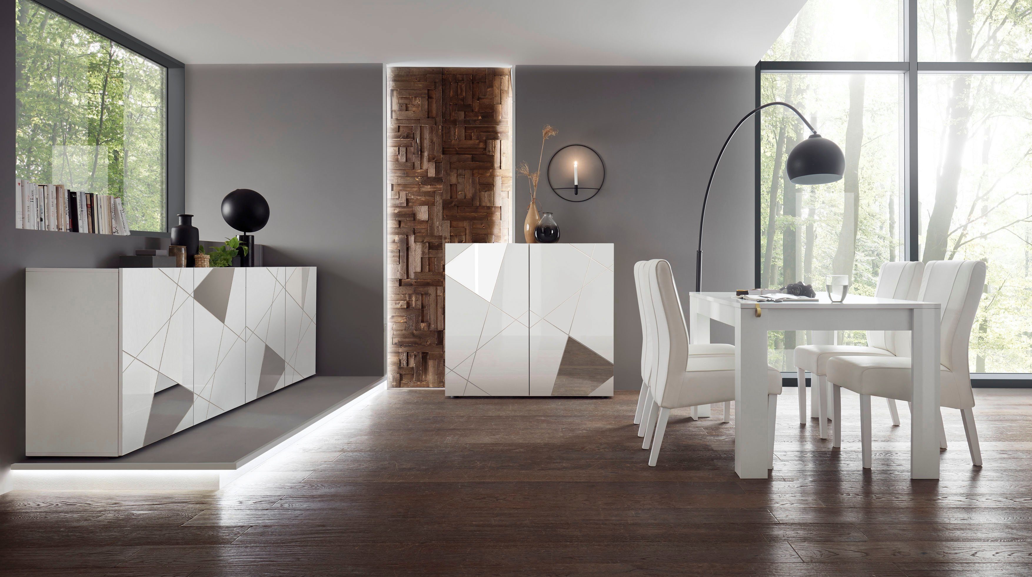 LC Highboard Vittoria, Breite 121 cm, Front mit Siebdruck und Spiegel