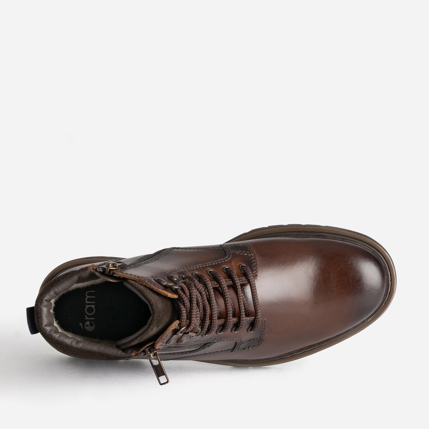 Boots à lacet marron en cuir semelle crantée
