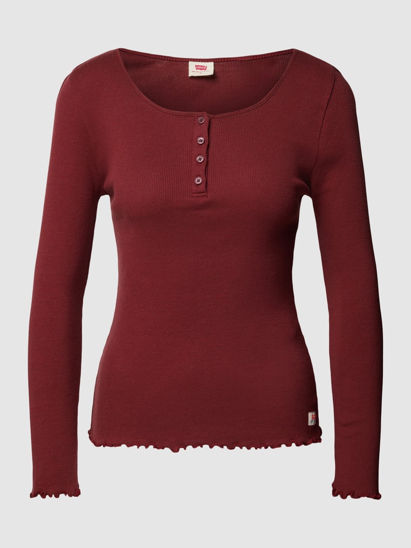 Longsleeve mit kurzer Knopfleiste Modell 'HENLEY' in rostrot
