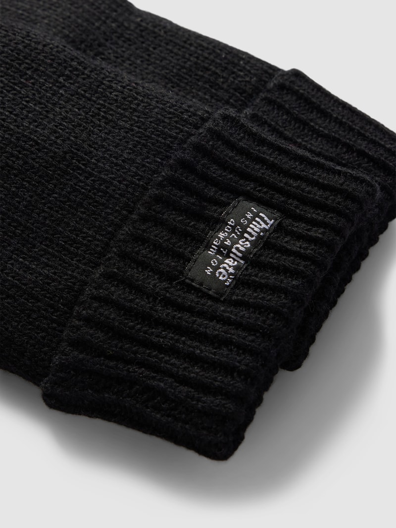 Handschuhe aus Wolle mit breitem Umschlag in schwarz