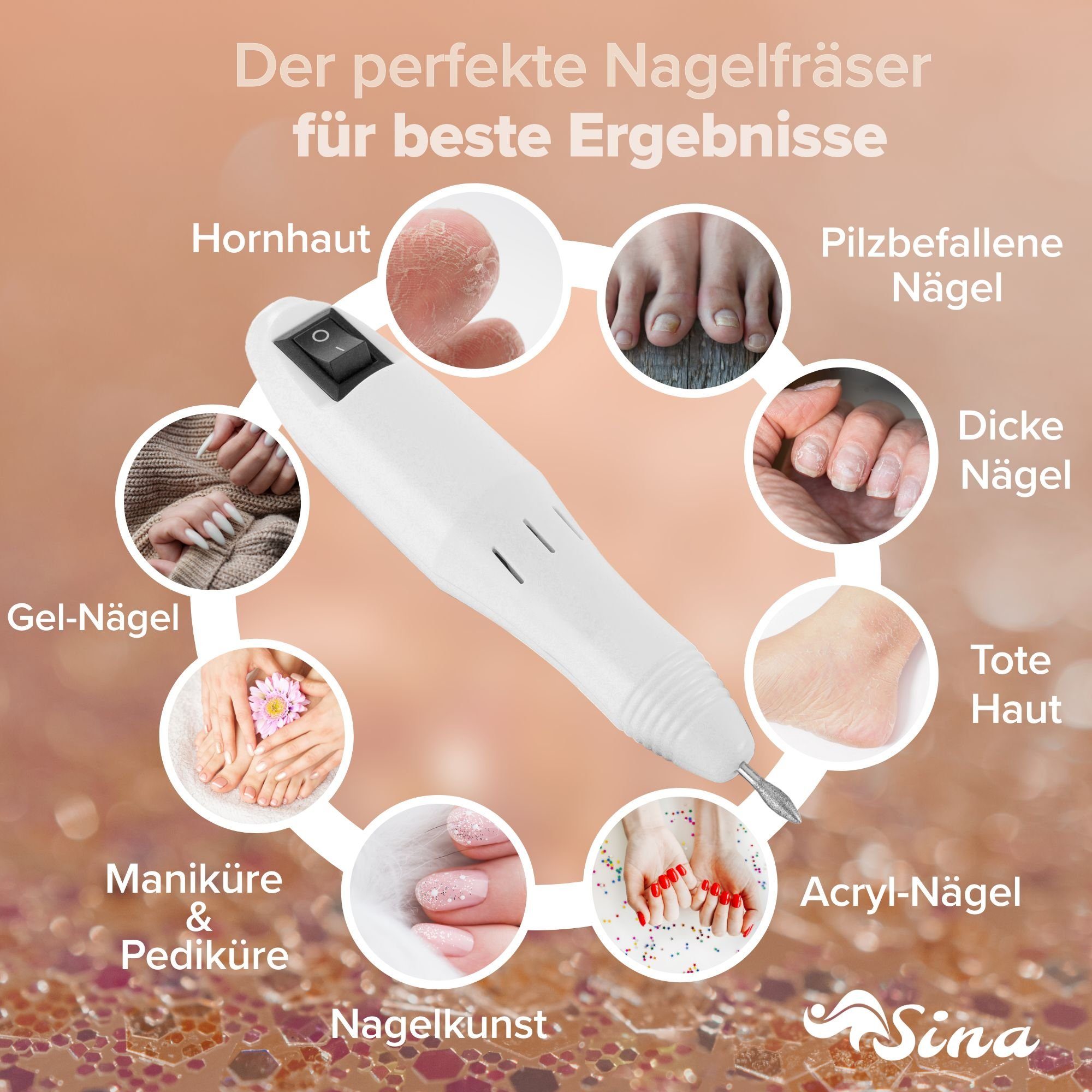 Sina Beauty-Multigerät 20.000 U/Min, geeignet für Gel, Acryl oder natürliche Nägel