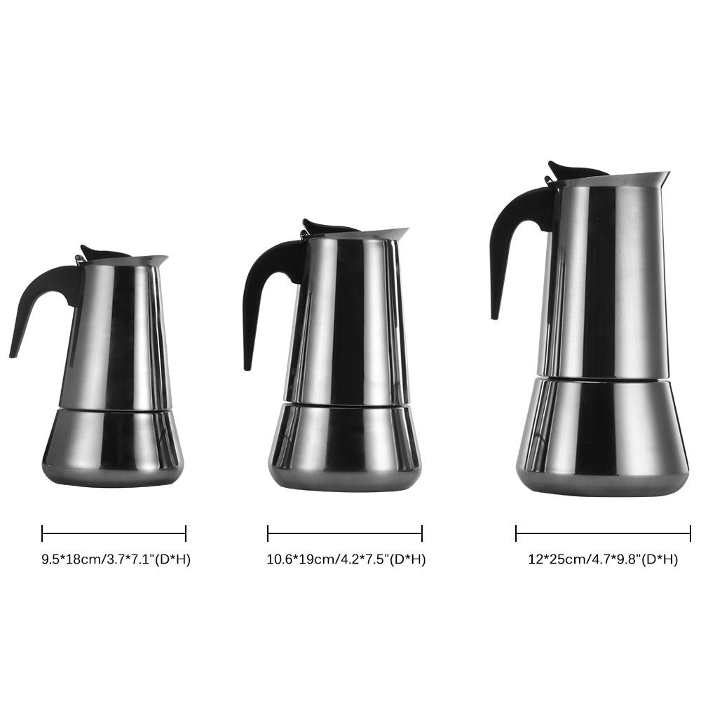 BlingBin Espressokocher Edelstahl Espressokanne Kaffe Kocher Kaffeebereiter 300/450/600ML, 0.3l Kaffeekanne, 6 Tassen/9 Tassen/12 Tassen