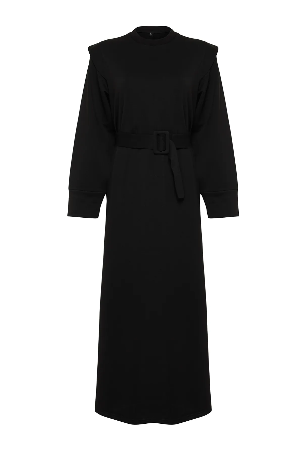 Trendyol Modest  Schwarzes Strickkleid mit Gürtel und Schulterdetail TCTSS24EB00120