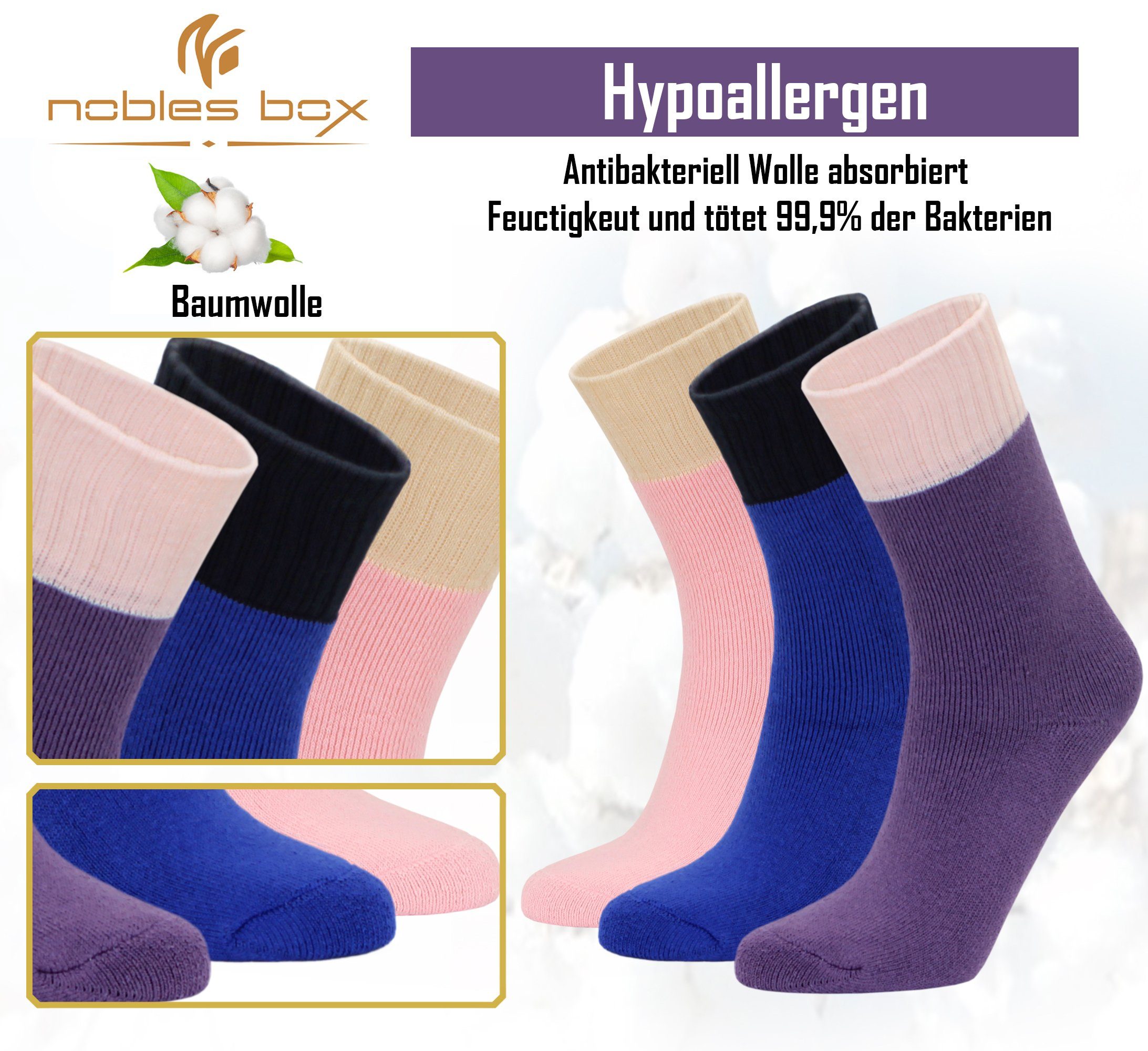 NoblesBox Thermosocken Damen Wintersocken (Beutel, 3-Paar, 37-40 EU Größe) Damen Warme Socken, Damen Arbeitssocken