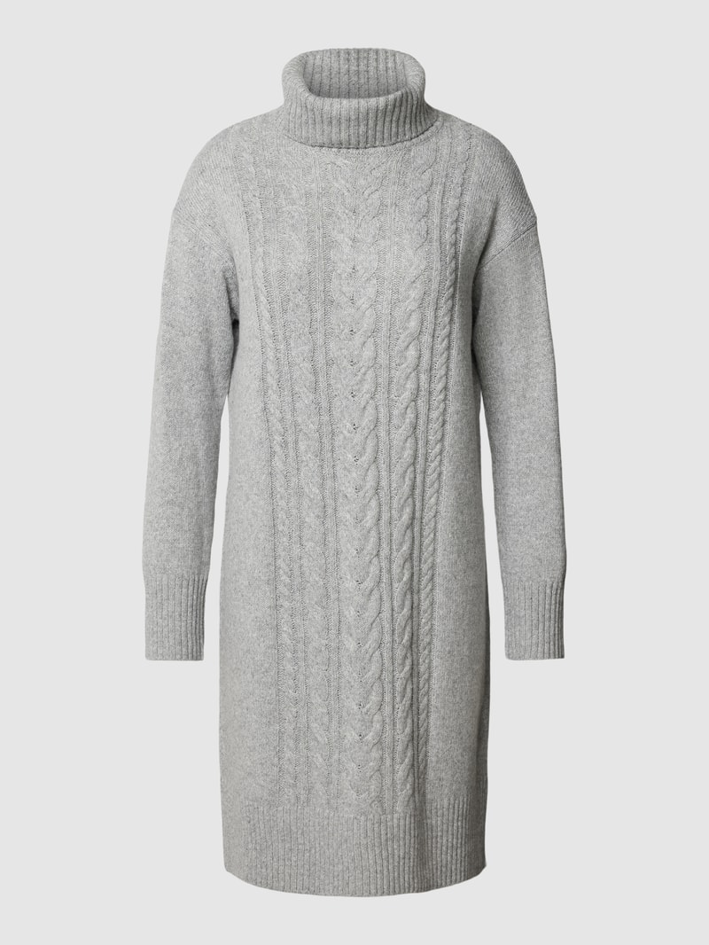 Knielanges Strickkleid mit Zopfmuster in silber meliert