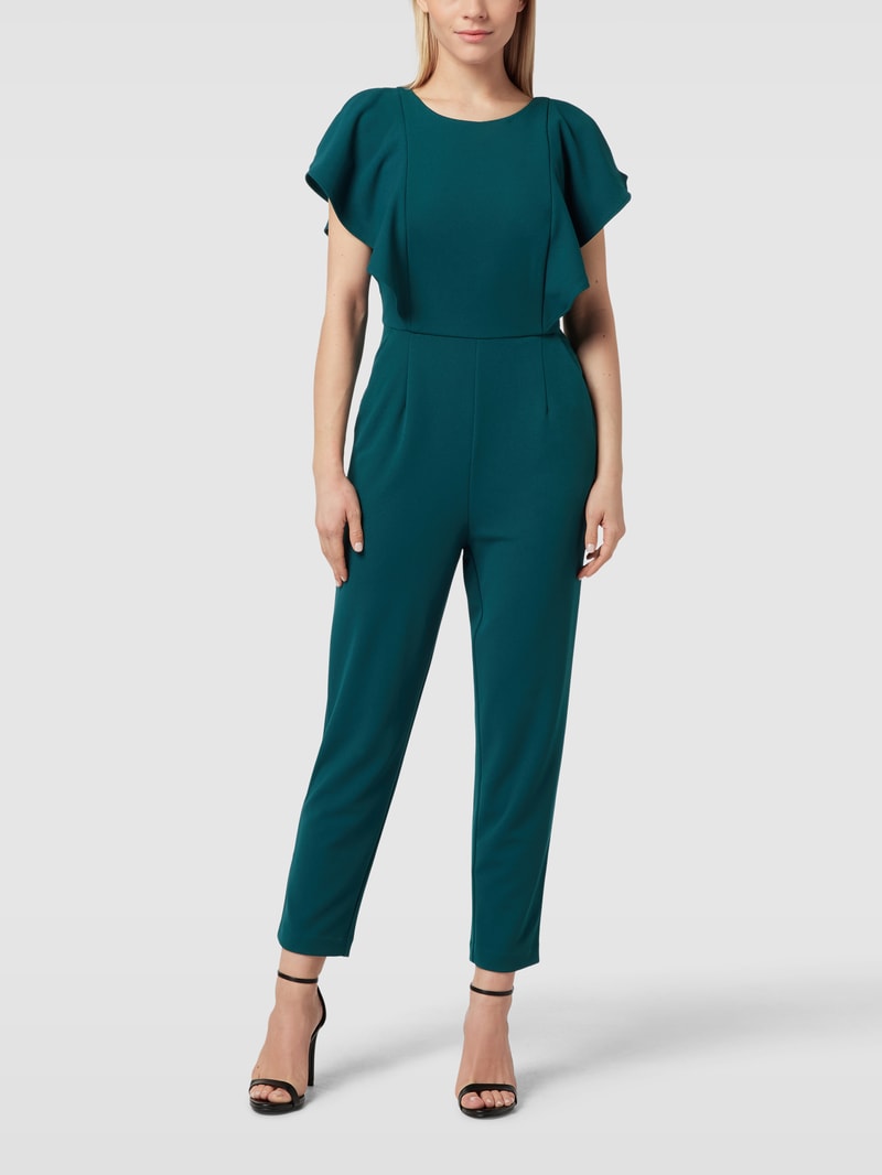 Jumpsuit mit Rüschen in dunkelgrün meliert