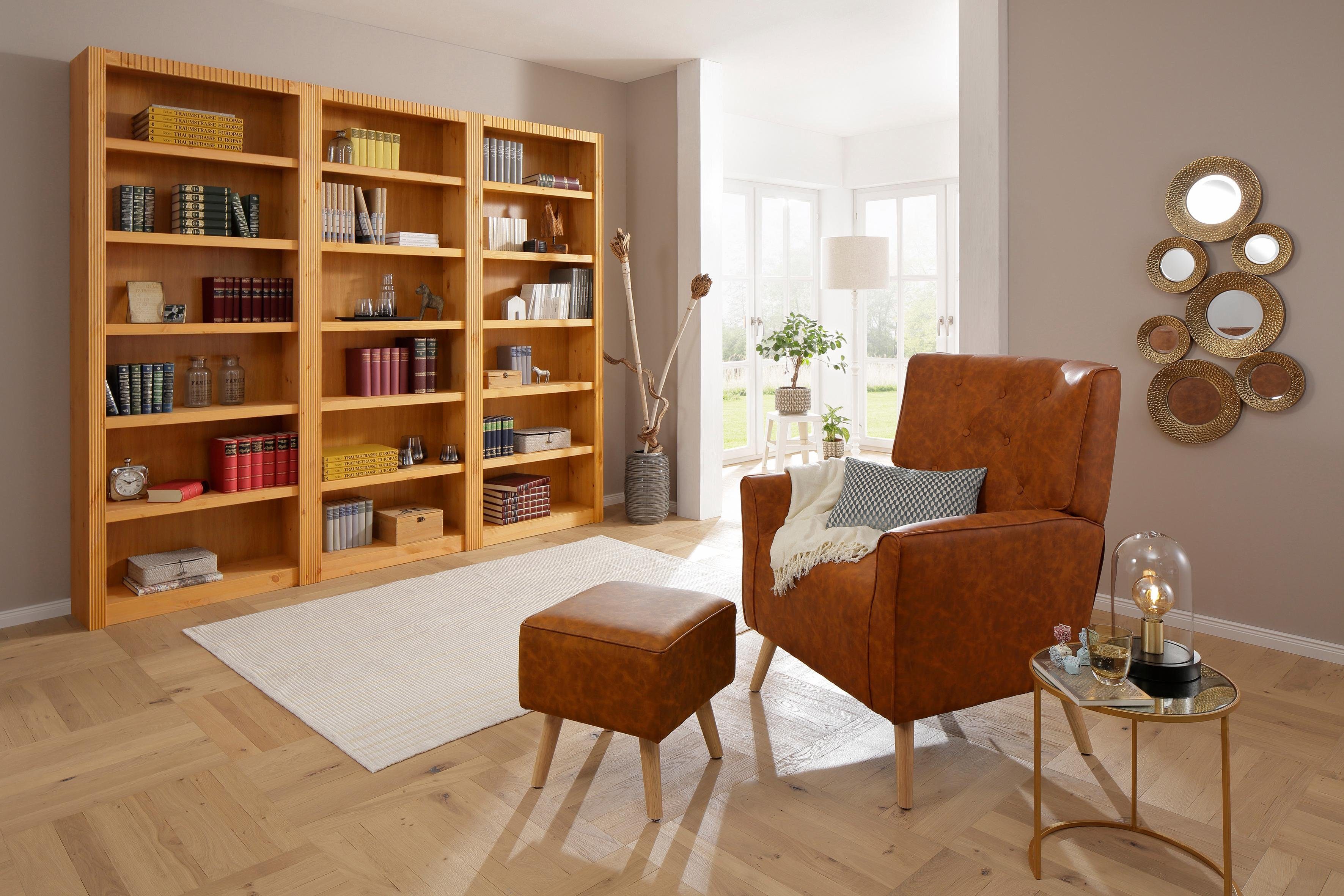 Home affaire Bücherwand Bergen, aus schönem massivem Kiefernholz, 3 tlg.