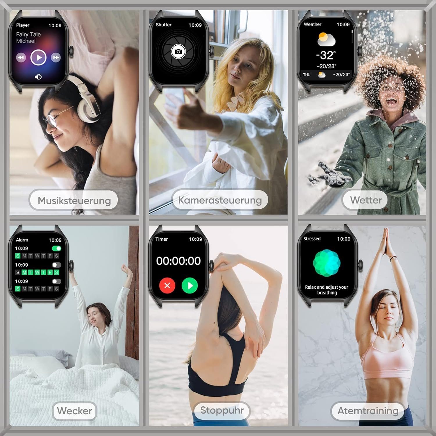 Mutoy Smartwatch, Fitness Tracker Uhr mit Anruffunktion für Damen Herren Smartwatch (1,85 Zoll Voll Touch Farbdisplay Zoll) mit Blutsauerstoff, Blutdruckmessung, Herzfrequenz, Schrittzähler,Schlafqualität,Musiksteuerung und Fernfotografie,Stoppuhr&We