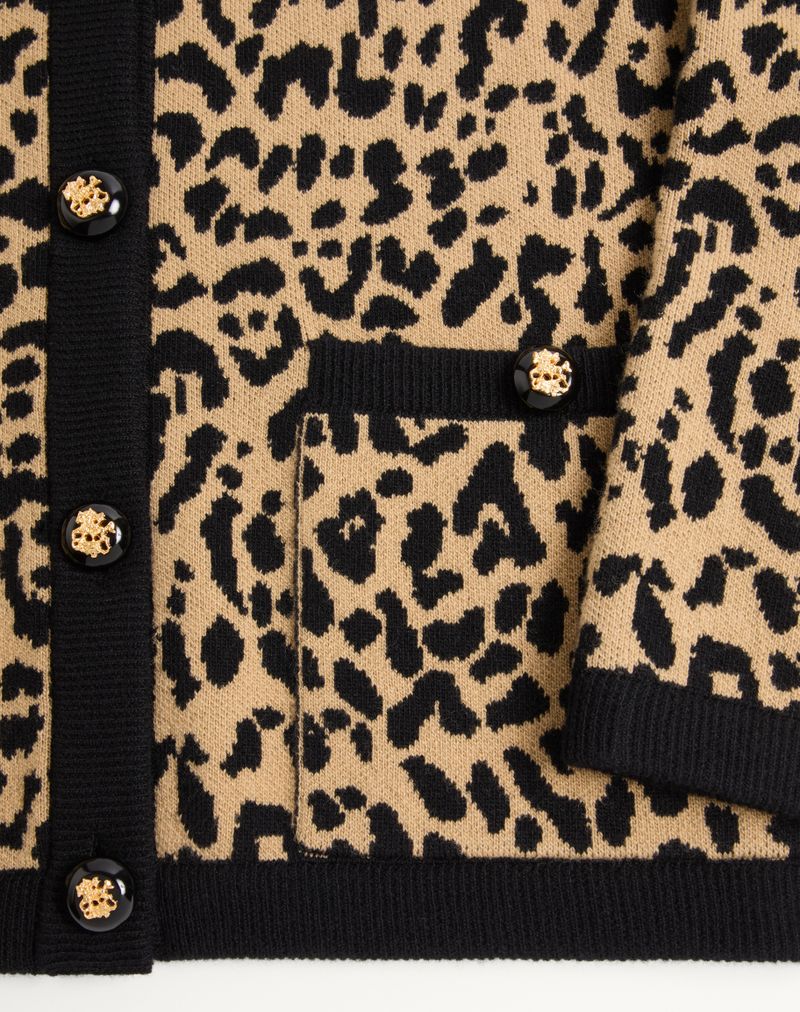 Jaqueta de lã tricotada com estampa animal em jacquard