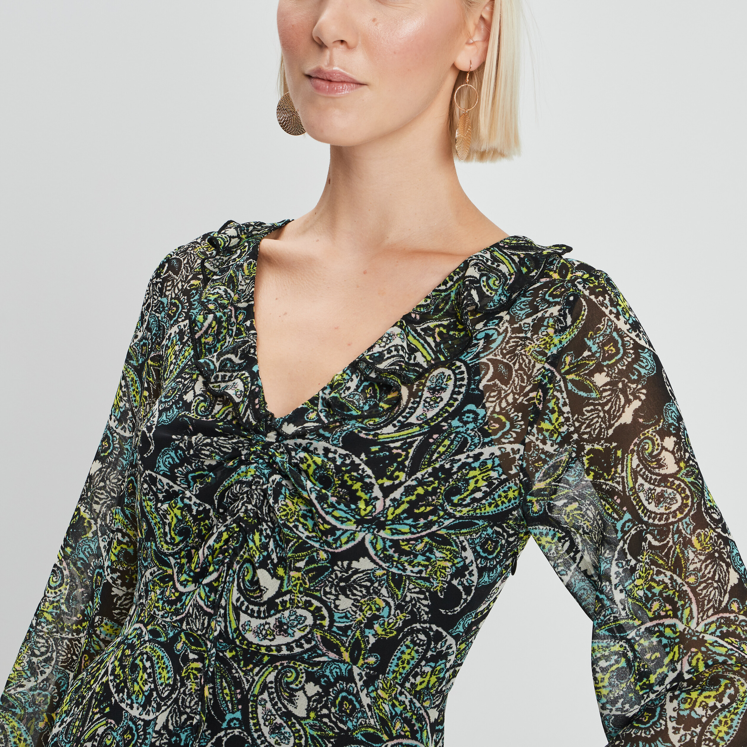 Robe évasée à détails volantés Liberto noir femme | La Halle