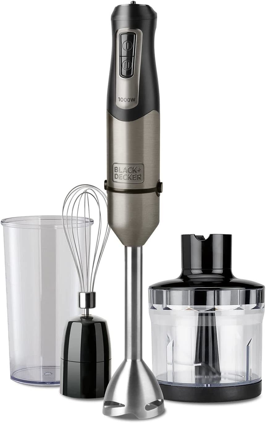 Black & Decker Stabmixer BXHBA 1000 W Stabmixer Edelstahl/Schwarz, 1000 W, 20 variabel Leistungsstufen + Turbotaste für maximale Leistung.