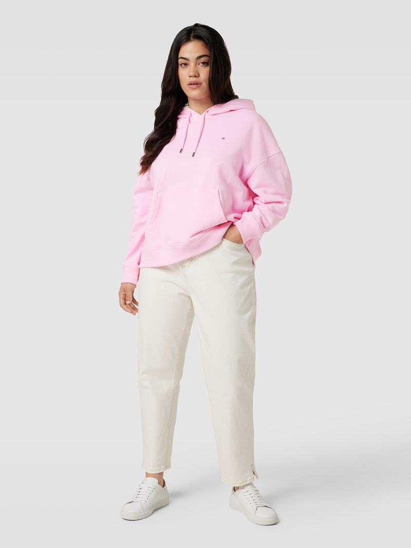 PLUS SIZE Hoodie mit Label-Stitching in rosa