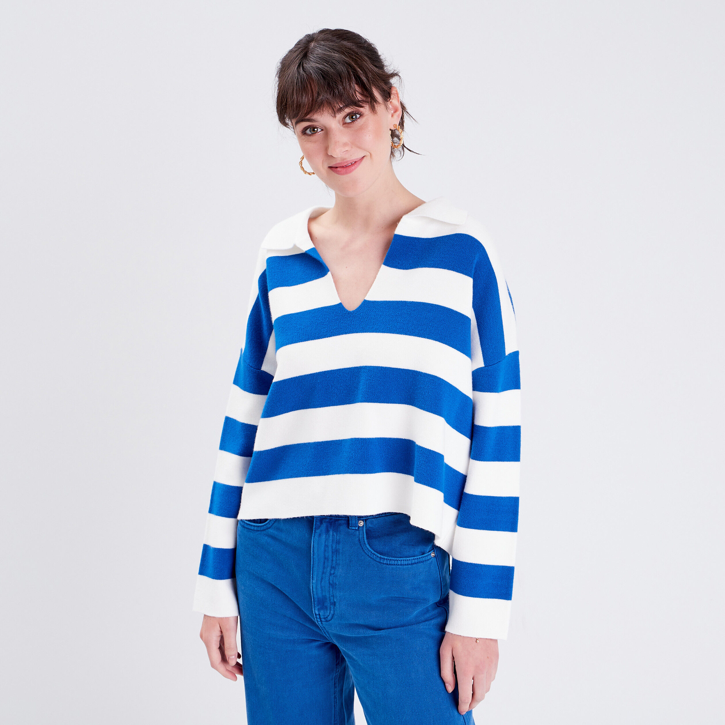 Pull avec col en V ivoire femme | Cache Cache