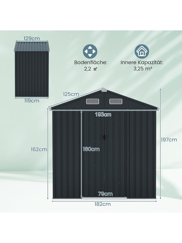 COSTWAY Gerätehaus Metall 182x129x197cm in Anthrazit günstig kaufen onesize