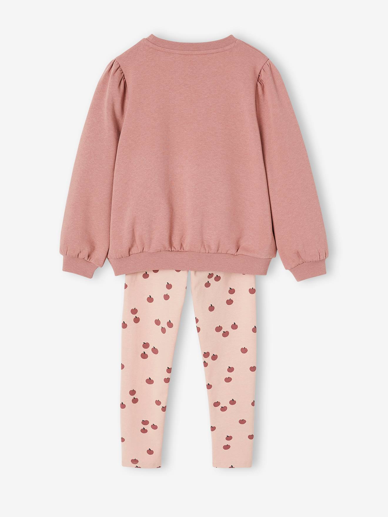 Vertbaudet Mädchen Set: Sweatshirt & Leggings - altrosa bedruckt/apfel