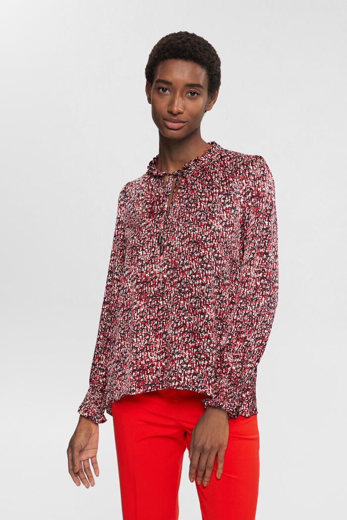 Satinbluse mit gekräuseltem Kragen, LENZING™ ECOVERO™