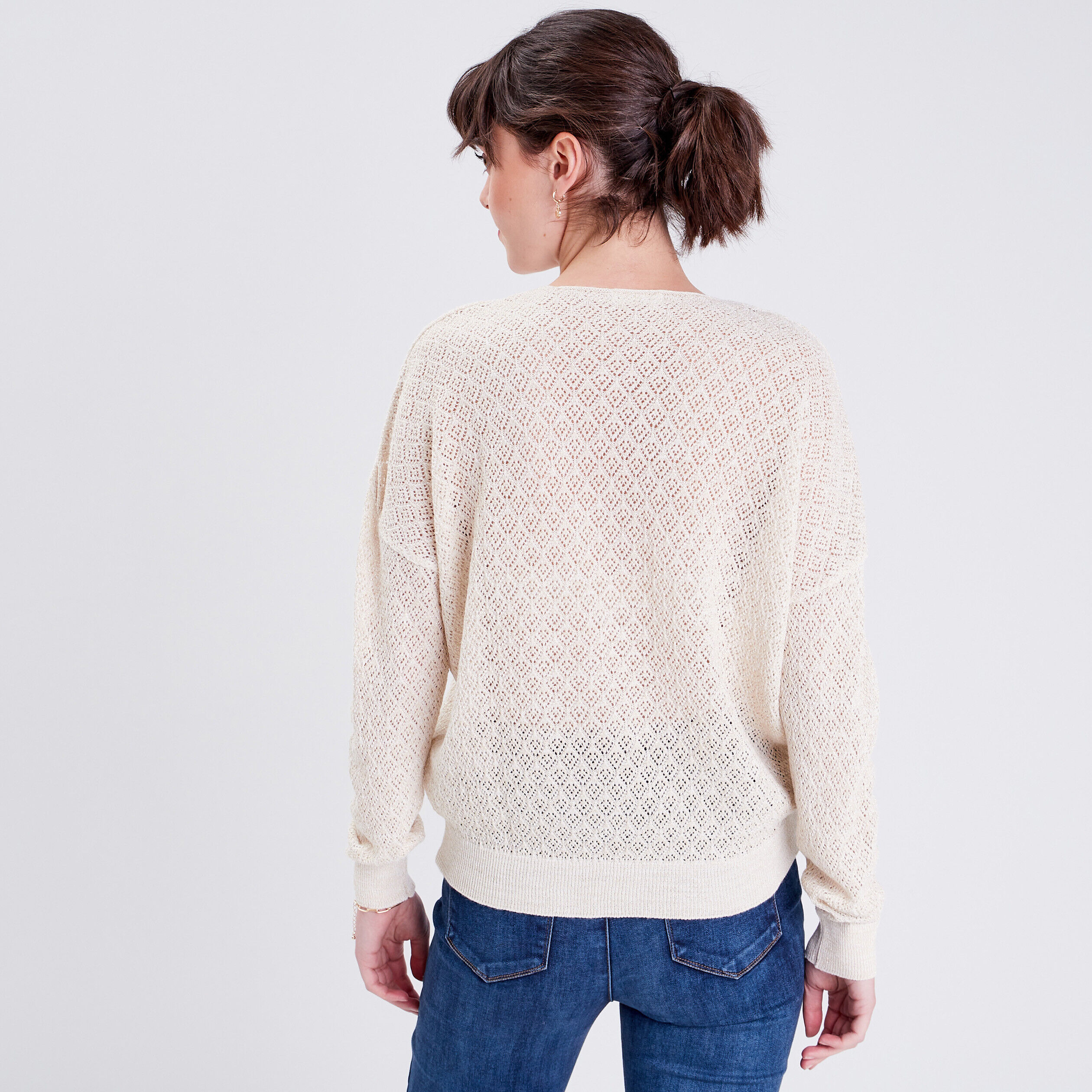 Pull manches longues ajouré ecru femme | Cache Cache