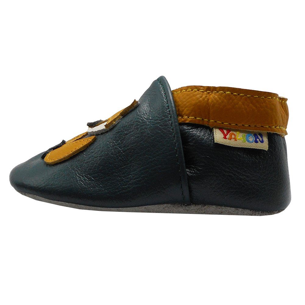 Yalion Weiche Leder Lauflernschuhe Hausschuhe Lederpuschen Fuchs grün Krabbelschuh