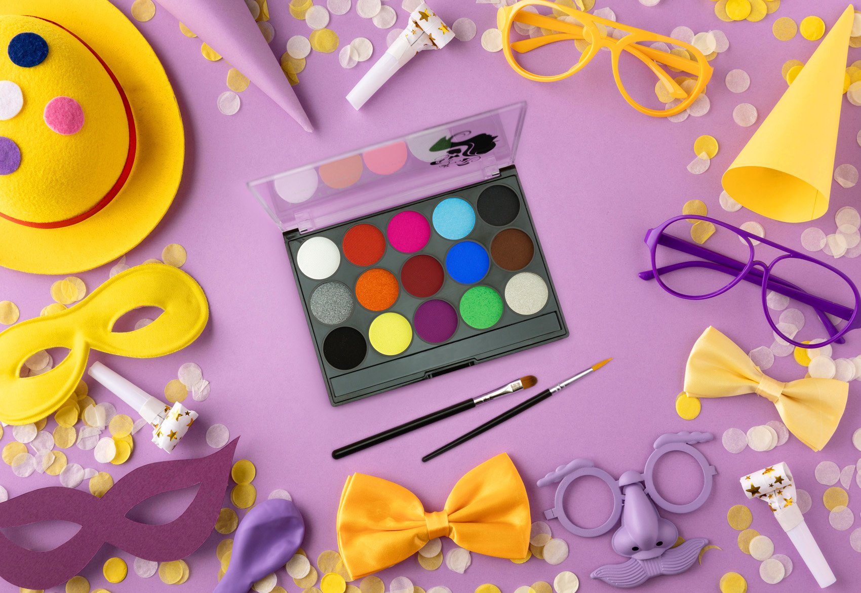 MyBeautyworld24 Schmink-Set 15 Bodypainting Farben inkl 2 Pinsel + Tattoo Vorlagen Kinder Schminke, 15-tlg.