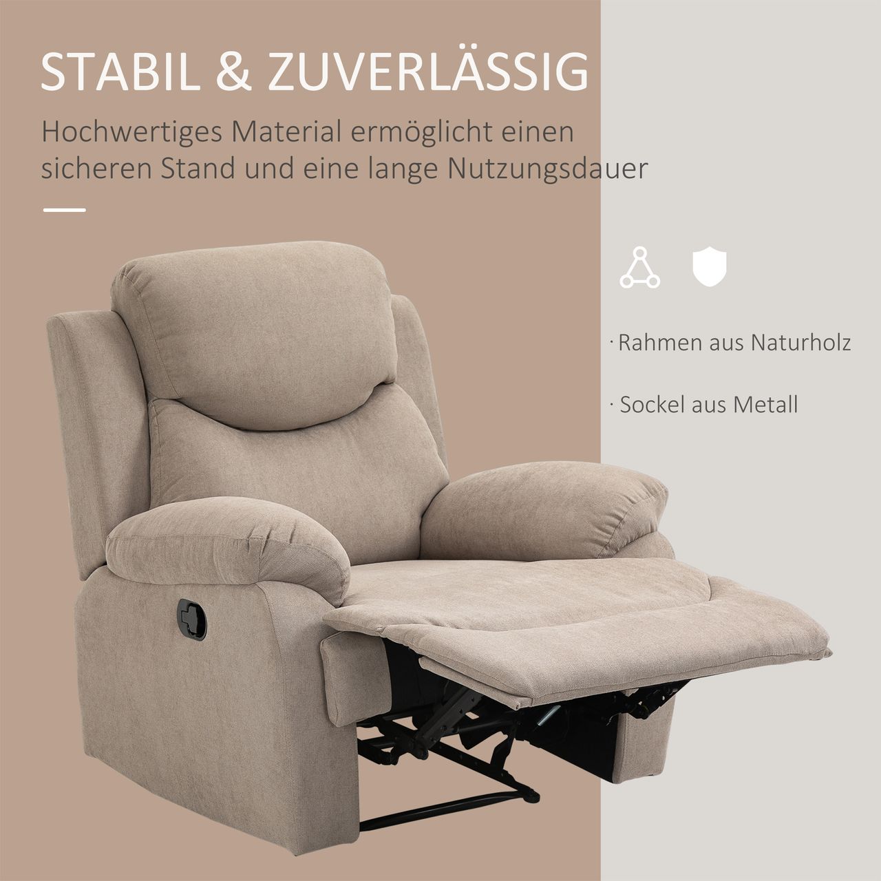 HOMCOM Relaxsessel Einzelsofa Liege 150° neigbar Fernsehsessel Leinen Beige 97 x 96 x 105,5 cm