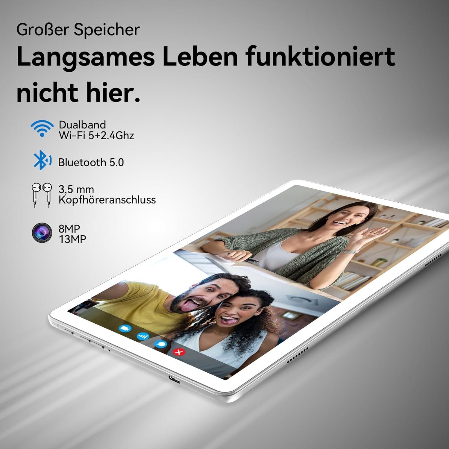 KADYBE ‎D115 Tablet (128 GB, Android 12, 5G Tablet mit Tastatur, Maus, Google-Zertifizierung, 1.8GHz, 7000mAh)
