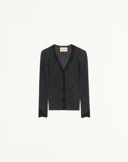 Cardigã de malha lurex com renda