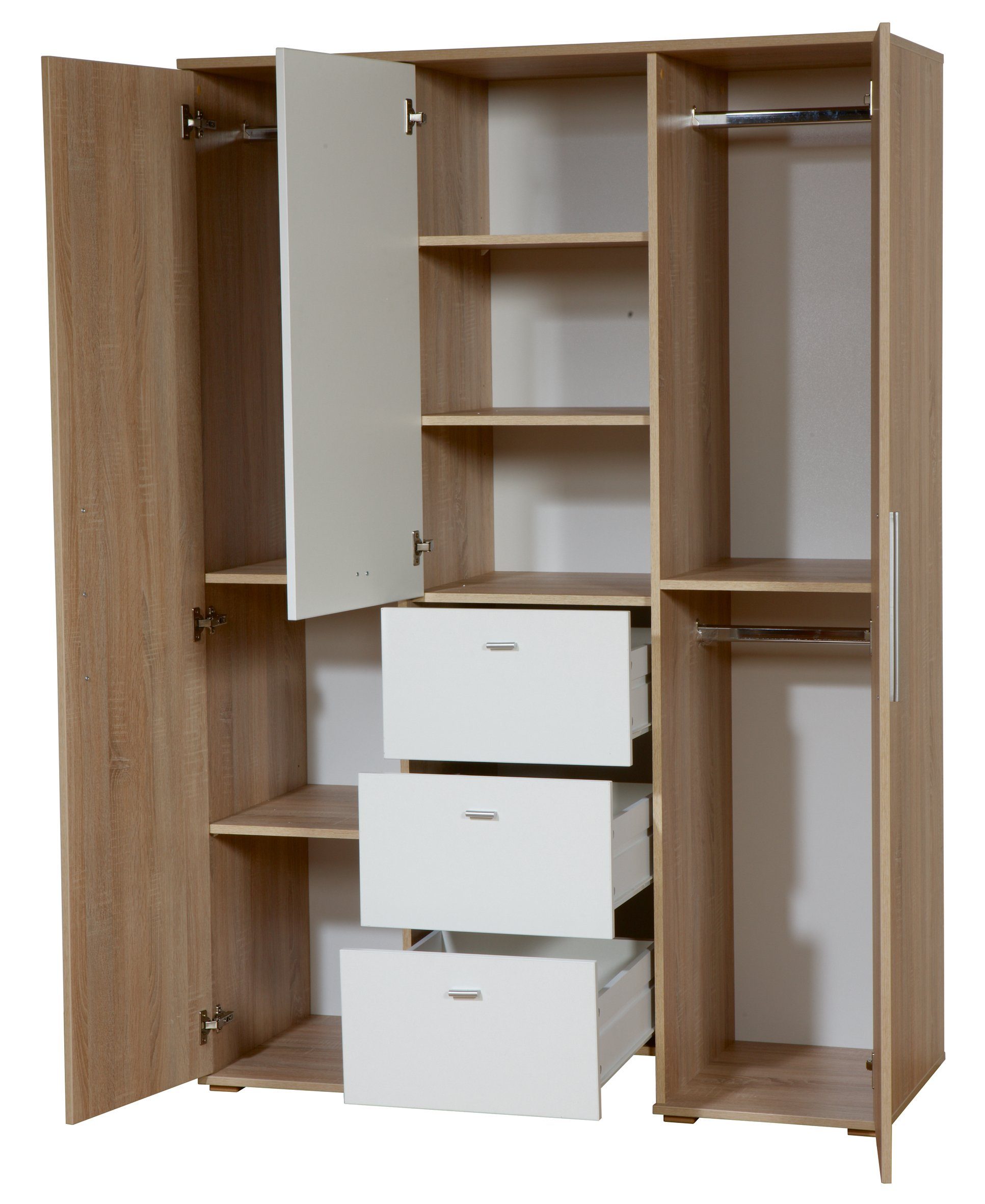 roba® Kinderkleiderschrank Daniel in Weiß mit Dekor Eiche 3-türig, zweifarbige Optik