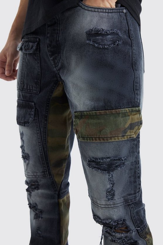 Tall Slim-Fit Camouflage Cargo-Schlagjeans