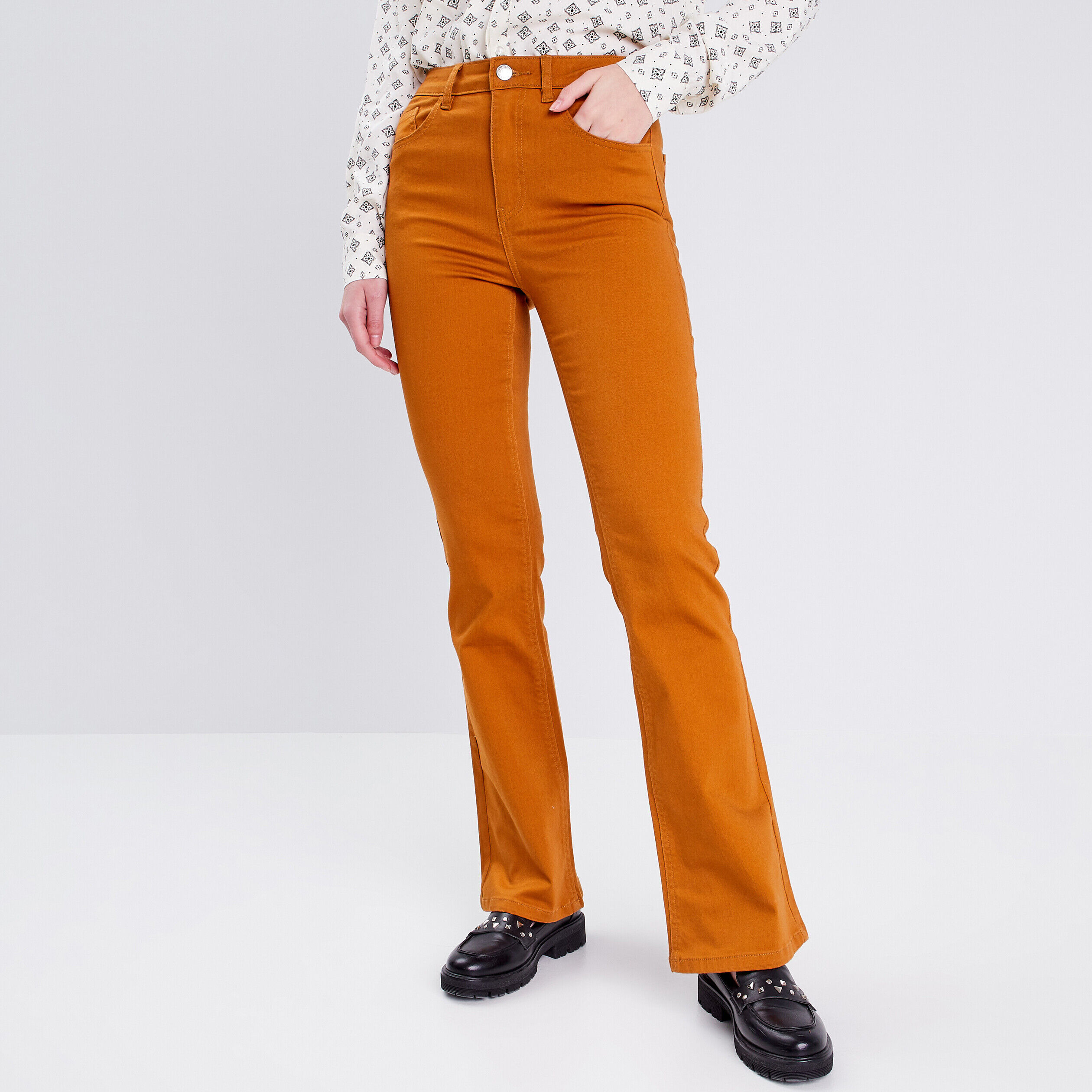 Jeans flare taille haute camel femme | Cache Cache