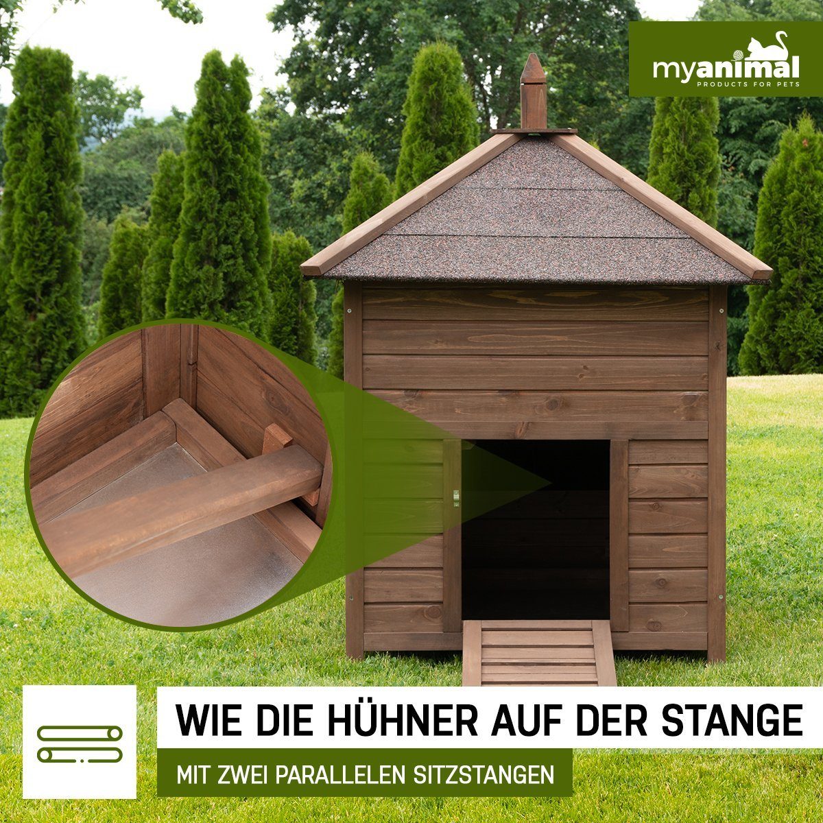 My Animal Hühnerstall Hühnerhaus MH-11 für 3-4 Hühner - Winterfest, Hühnerhaus Hühner Käfig Gehege Geflügelstall - Nistkasten