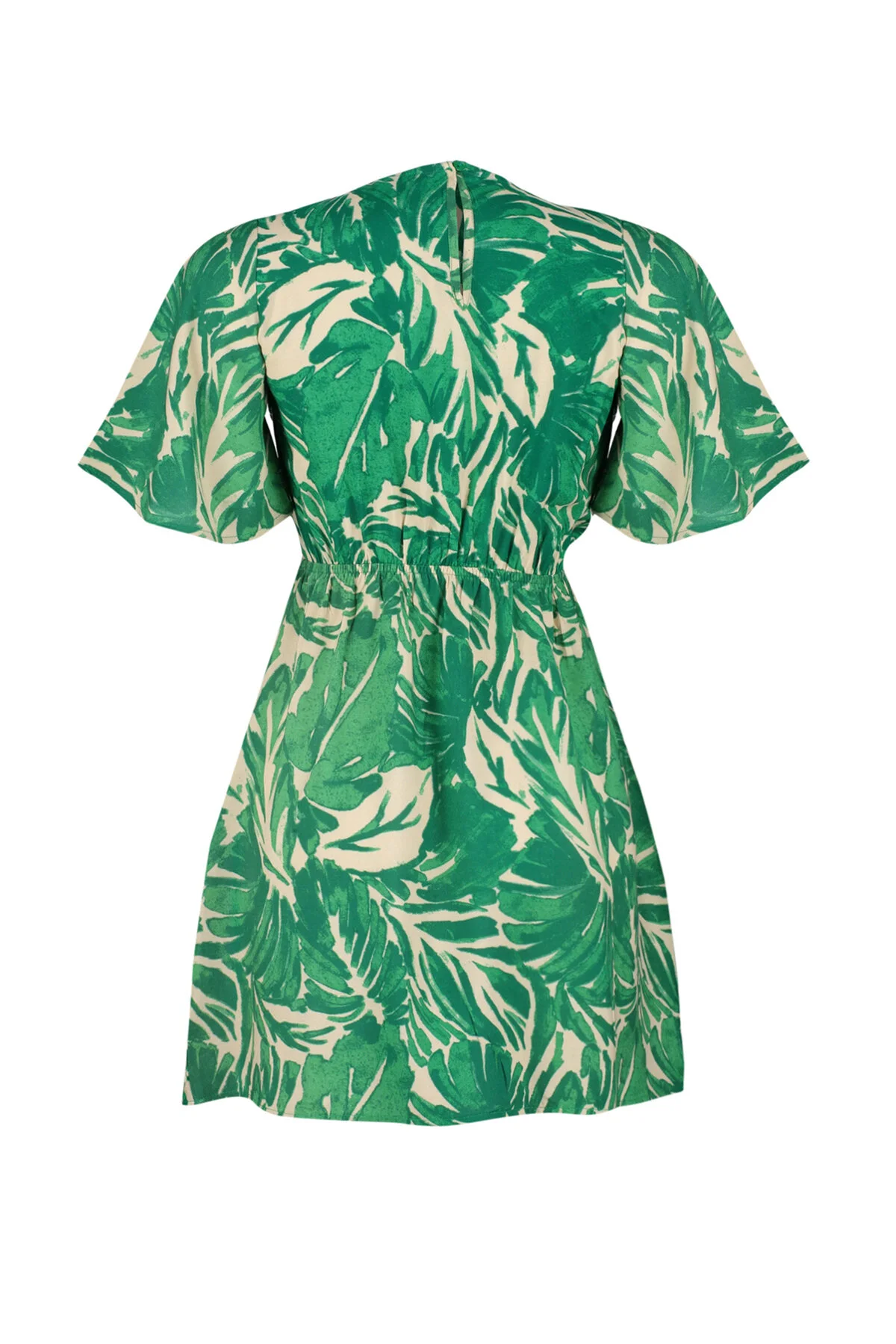 Trendyol Collection  Grünes A-Linien-Minikleid aus Viskosegewebe mit tropischem Blumenmuster TWOSS24EL00632