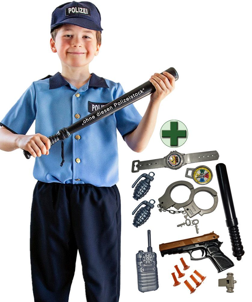 Karneval-Klamotten Polizei-Kostüm Polizist Jungen Uniform mit Mütze und Polizeiset, Kinderkostüm Komplettkostüm Fasching Karnevalkostüm