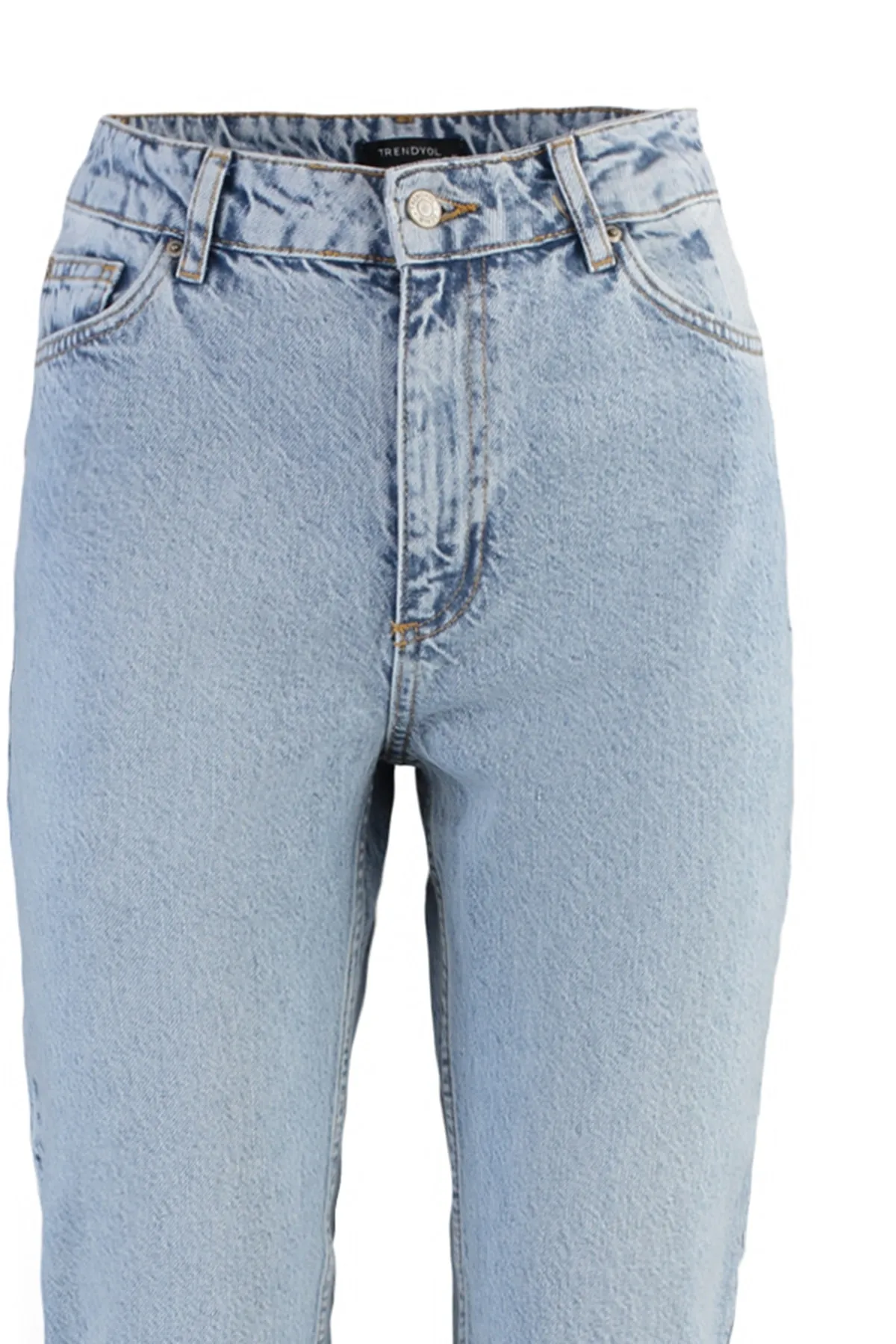 Trendyol Collection  Hellblaue, nachhaltigere Mom-Jeans mit hoher Taille TWOAW23JE00390
