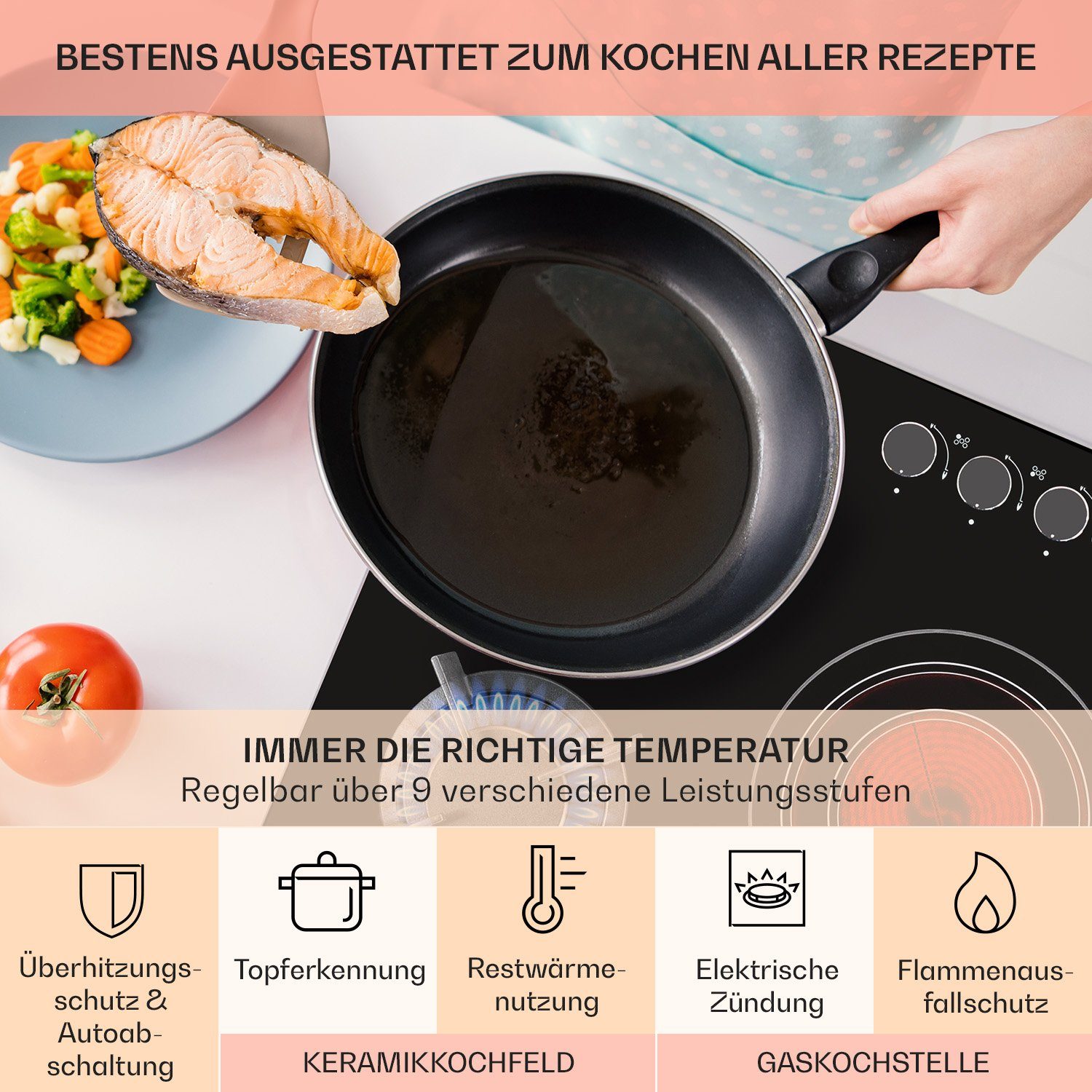 Klarstein Gas-Kochfeld CP11-MultiChef-5 CP11-MultiChef-5, 5 Kombi Multi Kochfelder Gaskochfelder 4 Brenner