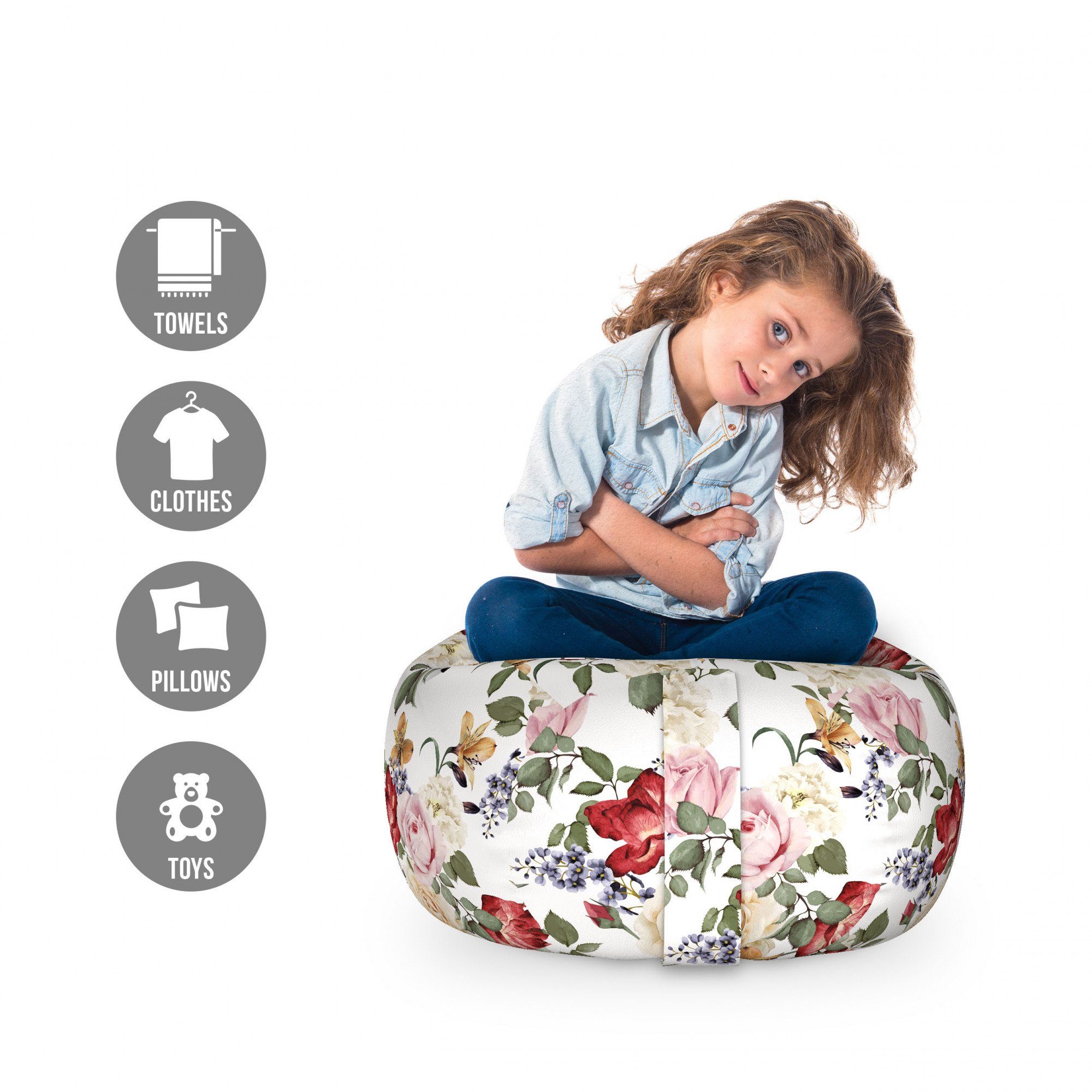 Abakuhaus Spielzeugtruhe Gefüllter Tier Organizer Waschbare Tasche für Kinder, Frühling Flieder Rosen Blumen