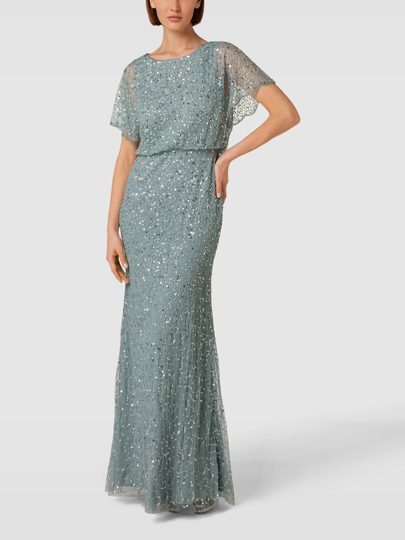 Abendkleid mit Paillettenbesatz in schilf