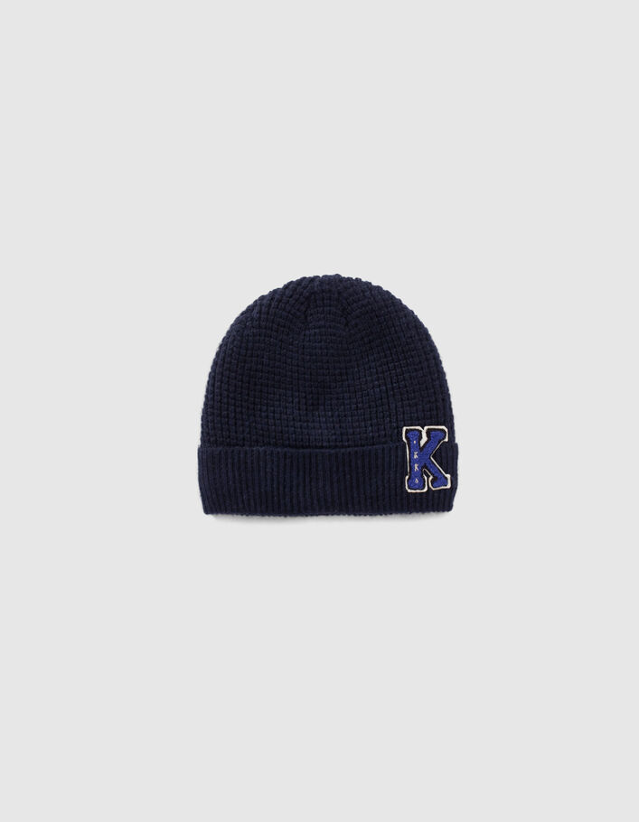 Bonnet marine tricot badge bouclette garçon